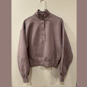 Aritzia Wilfred Fleece Button Sweatshirt | Faded Gull Grey